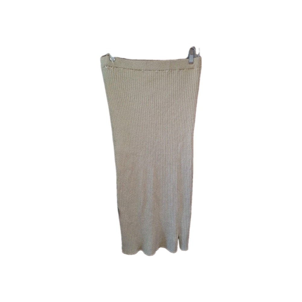 Madison + Hudson Womens Skirt Gold‎ Metallic Ribbed Midi Pull On Size Small
